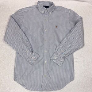 Ralph Lauren Blue White Striped  oxford long sleeve button down Shirt boys 14